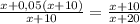 \frac{x+0,05(x+10)}{x+10}=\frac{x+10}{x+20}