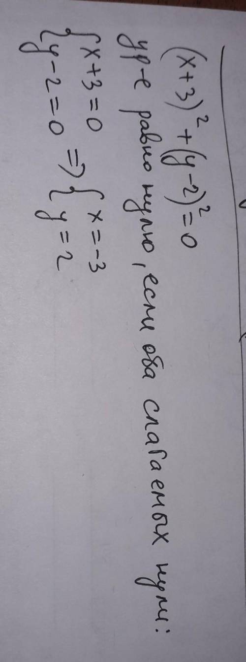 (х+3)2+(у-2)2=0 Решить уравнение