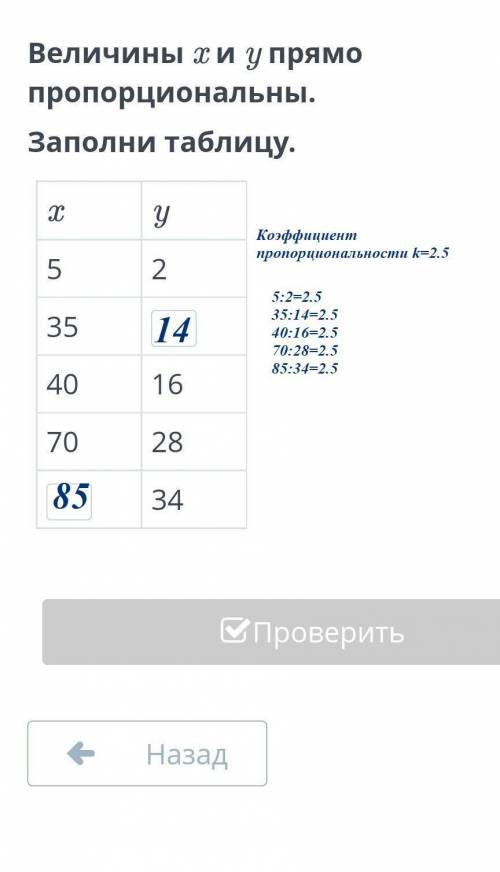 Величины x и y прямо пропорциональны. Заполни таблицу. ​