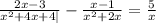 \frac{2x - 3}{x { }^{2 } + 4x + 4| } - \frac{x - 1}{x {}^{2} + 2x } = \frac{5}{x}