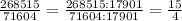 \frac{268515}{71604}=\frac{268515:17901}{71604:17901}=\frac{15}{4}