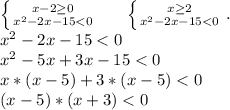 \left \{ {{x-2\geq 0} \atop {x^2-2x-15