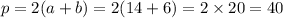 p = 2(a + b) = 2(14 + 6) = 2 \times 20 = 40