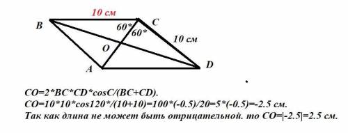 Биссектрисы углов Си D параллелограмма ABCD пересекаются в точке 0. Найдите отрезок со, если CD = 10