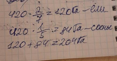 Посадки леса занимают 420 га. Ели занимают 2/7 этой площади, сосны занимают 1/5 площади. Сколько гек