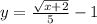 y = \frac{ \sqrt{x + 2} }{5} - 1