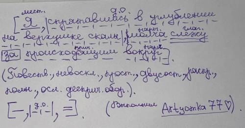 Сделайте полный синтаксический разбор предложения,поставив нужные знаки препинания: Я спрятавшись в