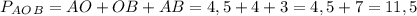 P_A_O_B=AO+OB+AB=4,5+4+3=4,5+7=11,5