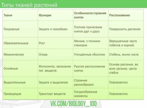 Беология 6 класс (10 тканей и характеристику)