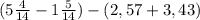 (5\frac{4}{14}-1\frac{5}{14})-(2,57+3,43)