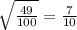 \sqrt{ \frac{49}{100} } = \frac{7}{10}