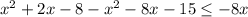 x^{2} +2x-8-x^2-8x-15\leq -8x