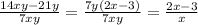 \frac{14xy - 21y}{7xy} = \frac{7y(2x-3)}{7xy} = \frac{2x-3}{x}