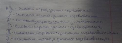 Задание 2. Просклоняйте по падежам словосочетания:1-вариант сильный игрок, зимние соревнования2-вари