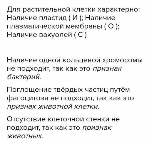 Определи три верных ответа из шести. Для растительной клетки характерно (Укажи соответствующие буквы