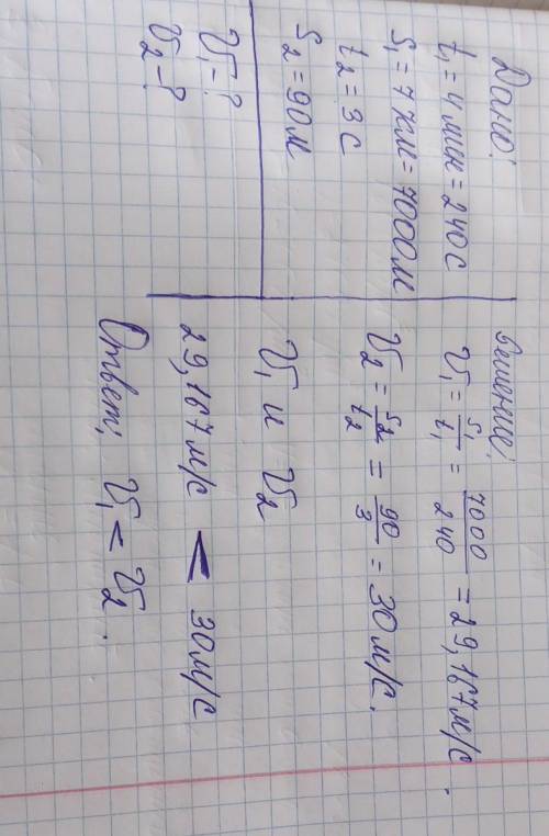 Два мотоцикла движутся равномерно. Первый в течение 4 мин проходит 7 км, а второй в течение 3 с прох