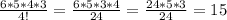 \frac{6*5*4*3}{4!} =\frac{6*5*3*4}{24}= \frac{24*5*3}{24}=15