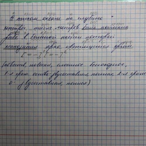 Синтаксический разбор предложения В тихом океане на глубине четырёх тысяч метров была поймана рыба,