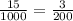 \frac{15}{1000} = \frac{3}{200}