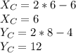 X_C=2*6-6\\X_C=6\\Y_C=2*8-4\\Y_C=12