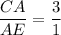 \dfrac{CA}{AE}=\dfrac{3}{1}