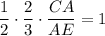 \dfrac{1}{2}\cdot \dfrac{2}{3}\cdot \dfrac{CA}{AE}=1