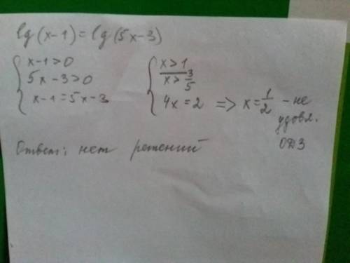 lg(x-1)=lg(5x-3)