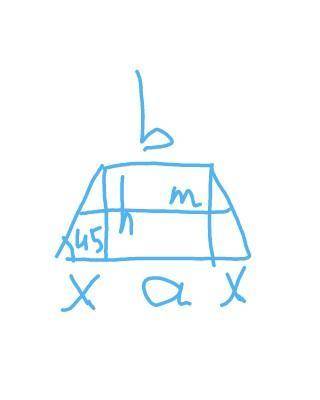 Один із кутів рівнобічної трапеції дорівнює 45°, довжина середньої лінії – 14 см, а висота – 9 см. З