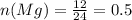 n(Mg) = \frac{12}{24} = 0.5