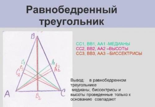 Нарисуйте равнобедренный треугольник и равносторонний треугольник. Чтобы у каждого треугольника были