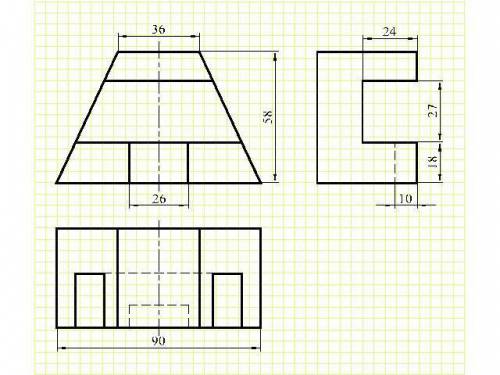 построить аксонометрическая фигуру, вид сверху, сбоку, справа