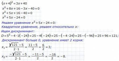 (х+4) квадрате =3х+40