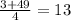 \frac{3+49}{4} =13