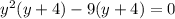 y^2(y+4)-9(y+4)=0