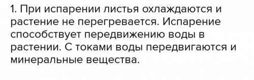 Биология : какое значение для растения имеет испарение воды листьями