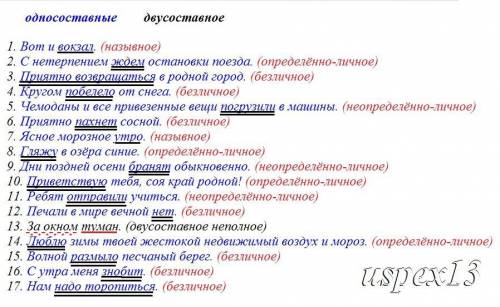 Прочитайте предложения. Подчеркните основы предложений, распределяя предложения на двусоставные и од