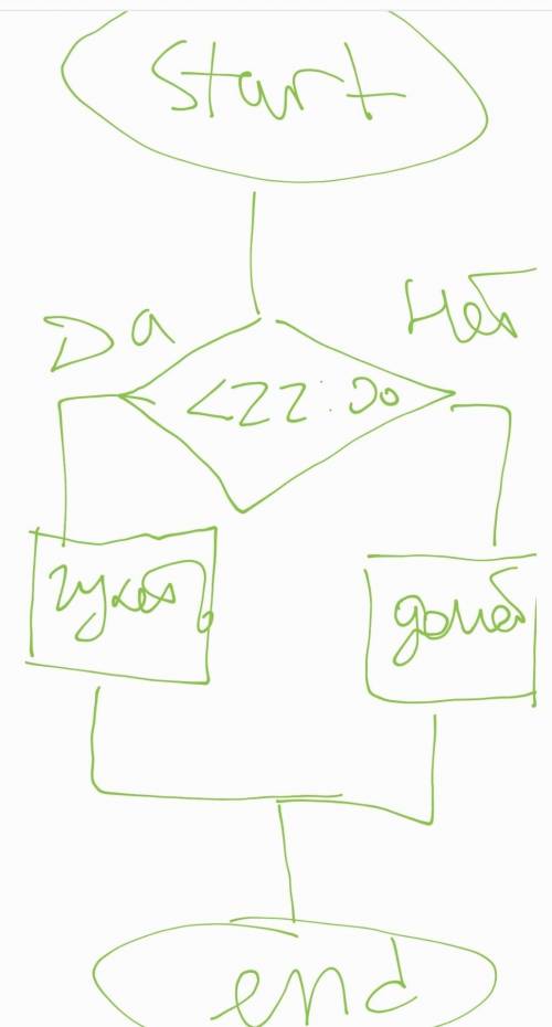 Составьте блок-схему алгоритма: Пока меньше 22:00 можно гулять, если больше, то пора идти домой.