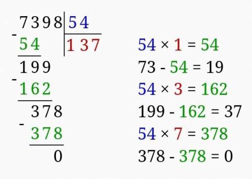 Решить в столбик 7398:54