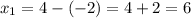 \displaystyle x_{1}=4-(-2)=4+2=6