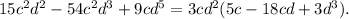 15c^2d^2-54c^2d^3+9cd^5=3cd^2(5c-18cd+3d^3).