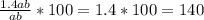 \frac{1.4ab}{ab} * 100 = 1.4*100 = 140