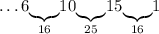 \ldots6\underset{16}{\underbrace{}}10\underset{25}{\underbrace{}}15\underset{16}{\underbrace{}}1
