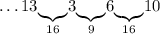 \ldots13\underset{16}{\underbrace{}}3\underset{9}{\underbrace{}}6\underset{16}{\underbrace{}}10