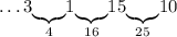 \ldots3\underset{4}{\underbrace{}}1\underset{16}{\underbrace{}}15\underset{25}{\underbrace{}}10