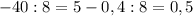 -40 : 8 = 5-0,4 : 8 = 0,5