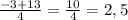 \frac{-3 + 13}{4} = \frac{10}{4} =2,5