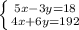 \left \{ {{5x-3y=18} \atop {4x+6y=192}} \right.