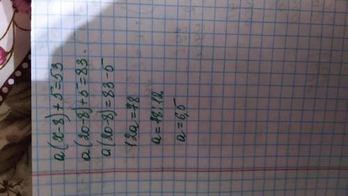 При якому значенні а корінь рівняння а(х-8)+5=53 дорівнюватиме 20