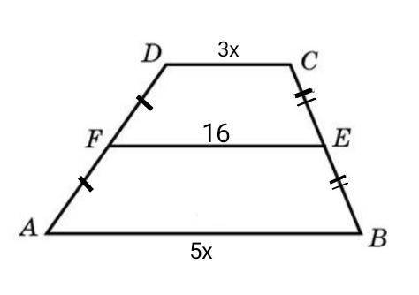 Найдите меньшее основание трапеции,средняя линия которого 16 см,а основания относятся как 3:5