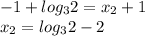 -1 + log_3 2 = x_2 + 1\\x_2 = log_3 2 - 2